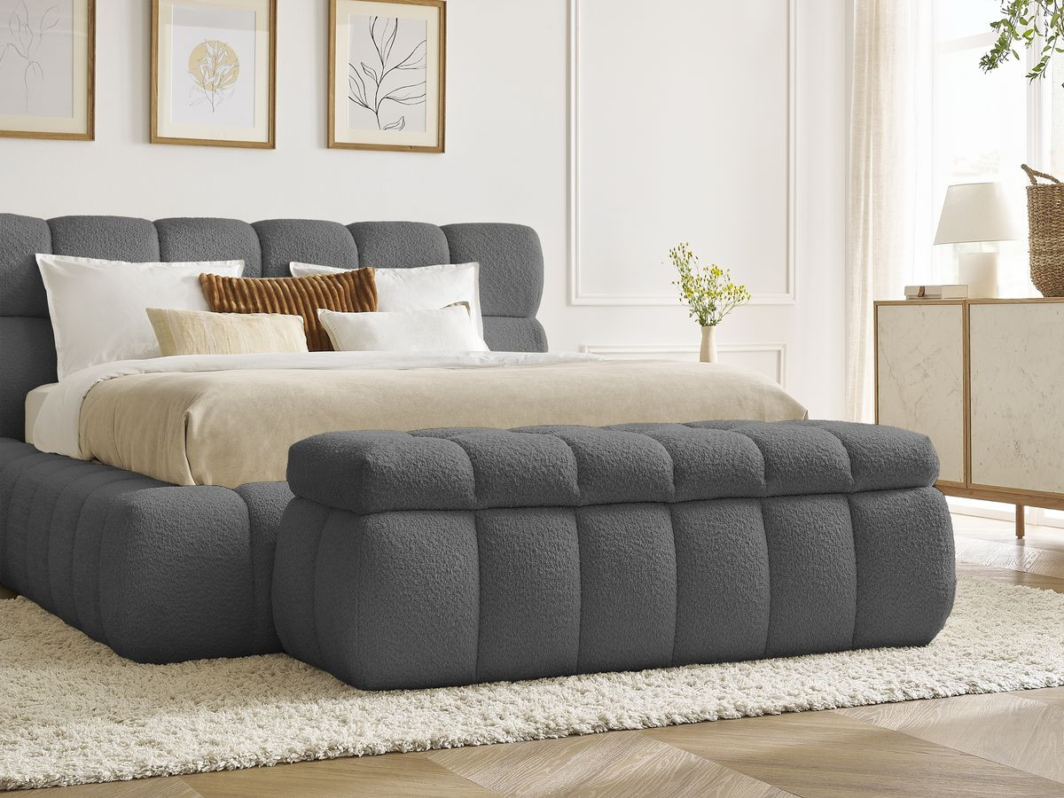 Lit coffre MONT-BLANC + Bout de lit MONT-BLANC tissu bouclette