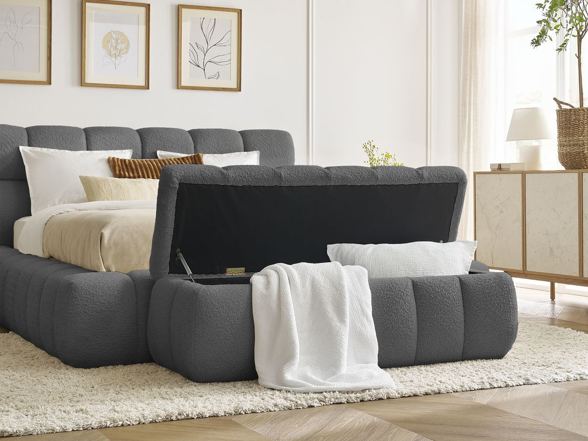 Lit coffre MONT-BLANC + Bout de lit MONT-BLANC tissu bouclette