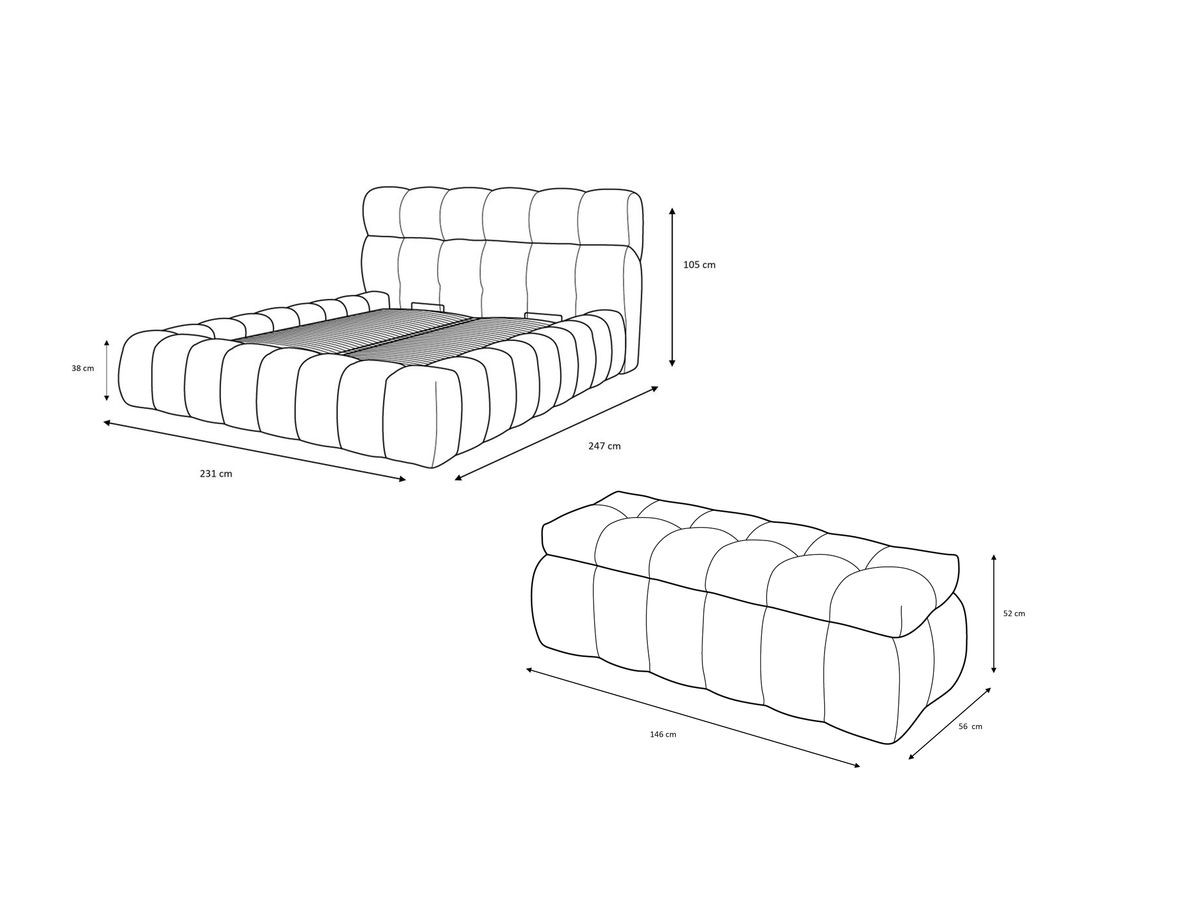 Lit coffre MONT-BLANC + Bout de lit MONT-BLANC tissu bouclette