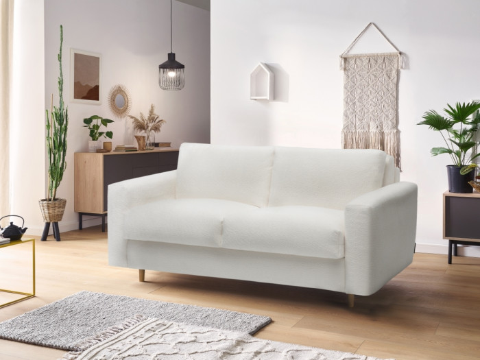 Canapé droit convertible COCOONE ouverture express tissu bouclette