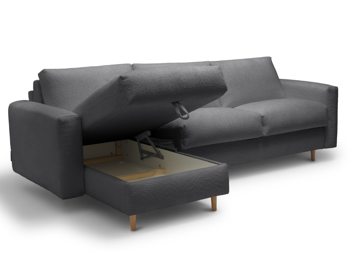 Canapé d'angle réversible convertible express coffre COCOONE tissu bouclette
