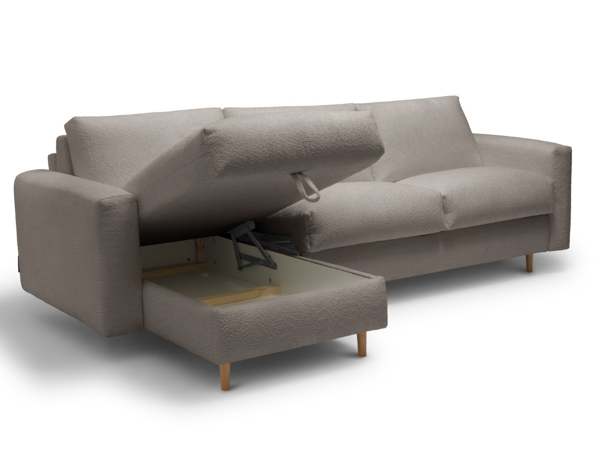 Canapé d'angle réversible convertible express coffre COCOONE tissu bouclette