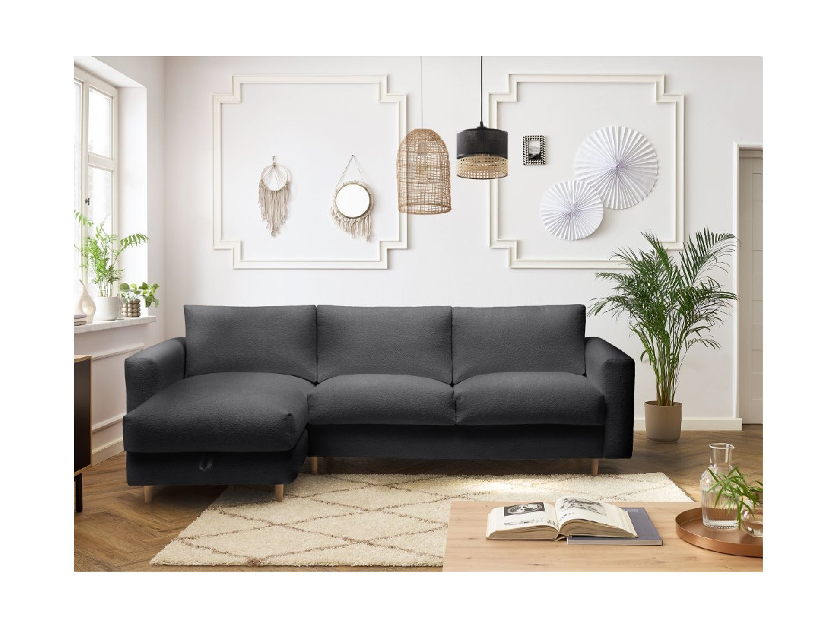 Canapé d'angle réversible convertible express coffre COCOONE tissu bouclette