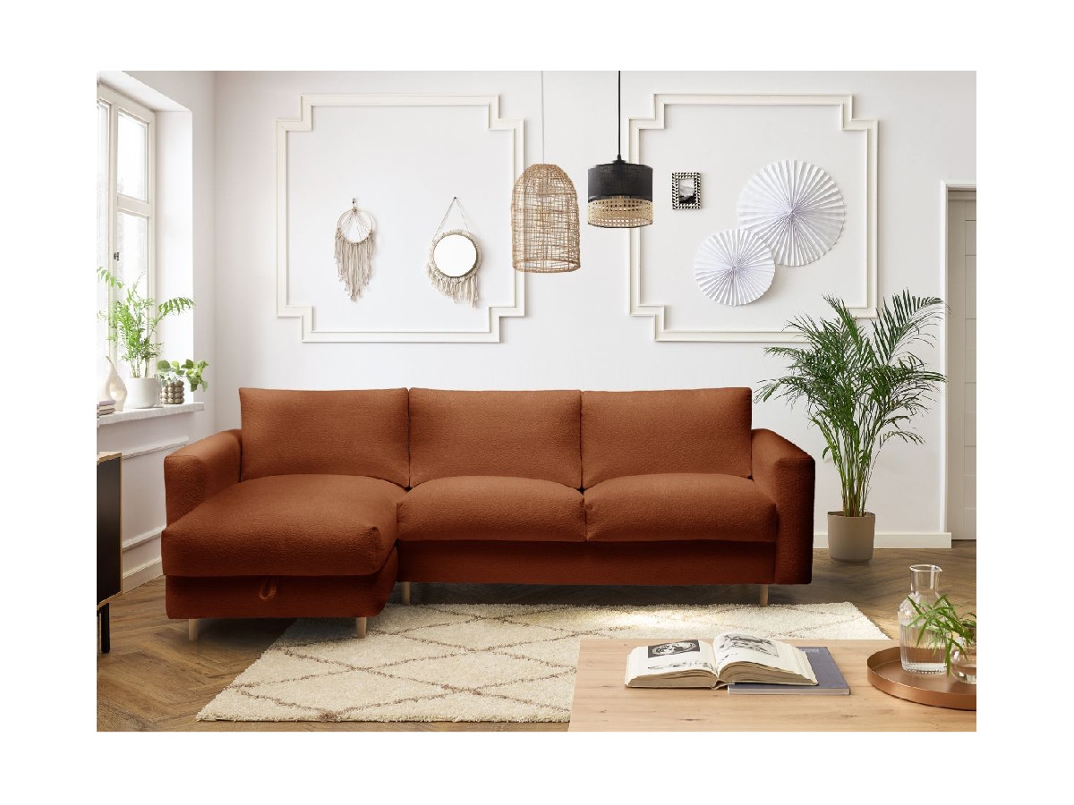 Canapé d'angle réversible convertible express coffre COCOONE tissu bouclette