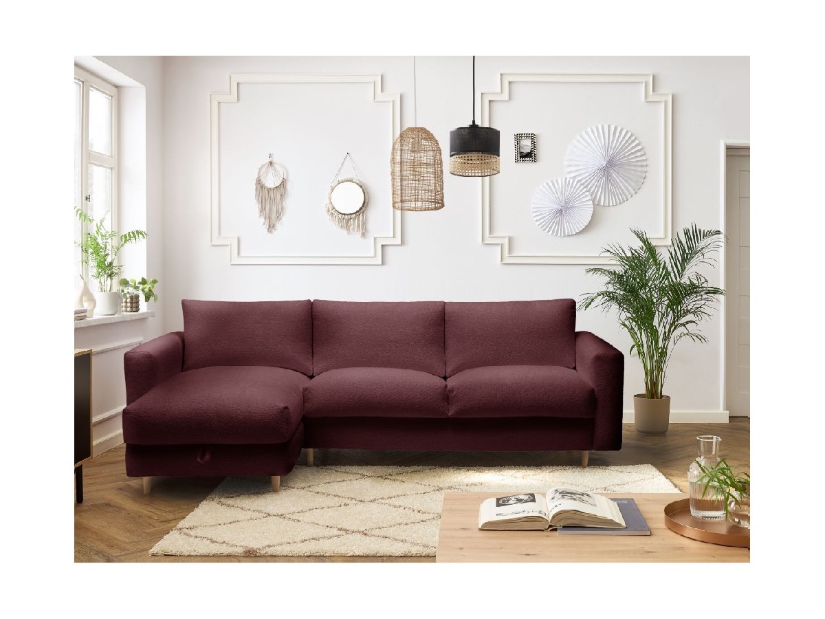 Canapé d'angle réversible convertible express coffre COCOONE tissu bouclette
