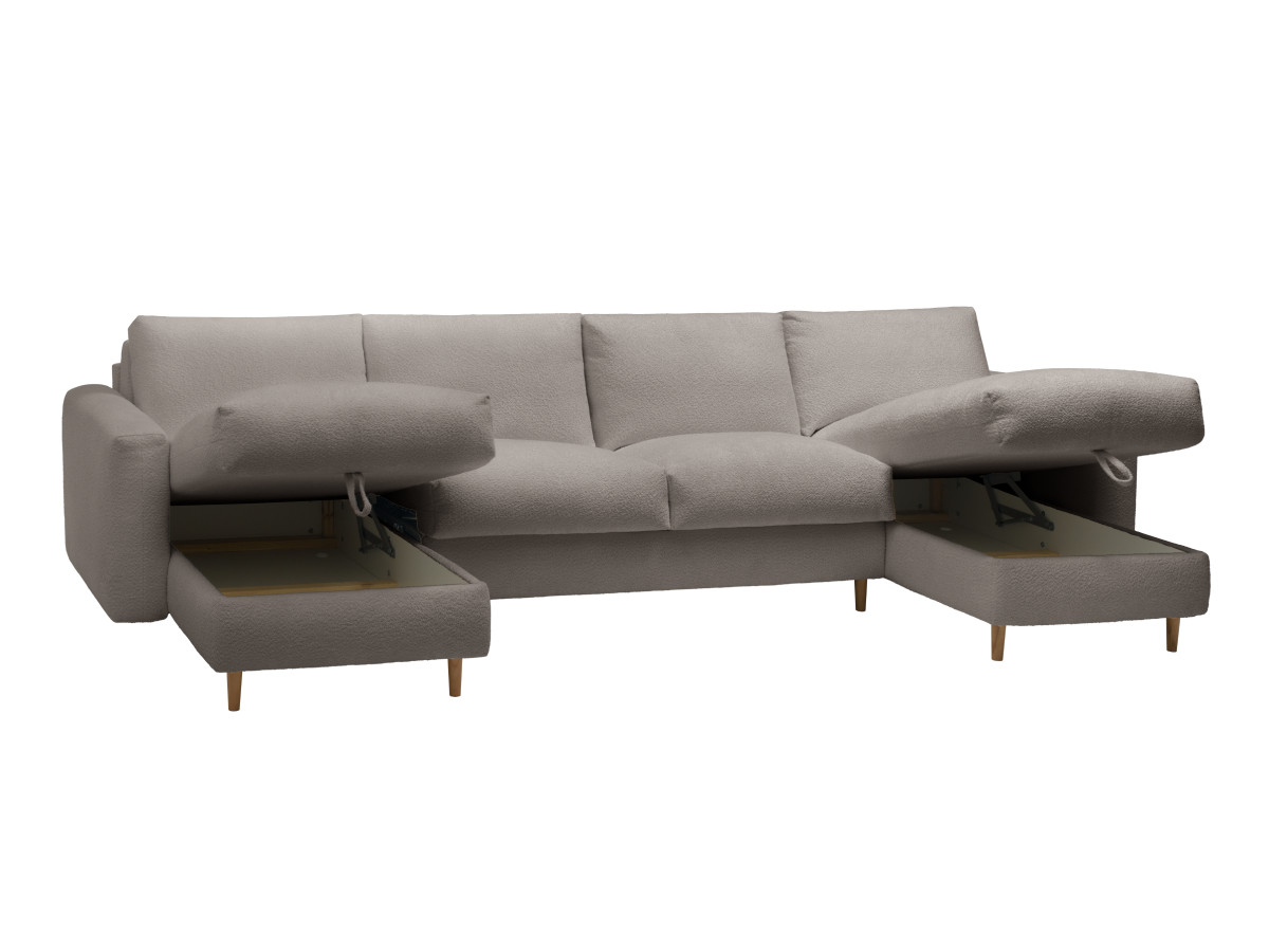 Canapé panoramique convertible express coffre COCOONE tissu bouclette