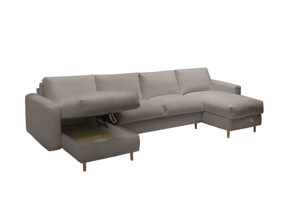 Canapé panoramique convertible express coffre COCOONE tissu bouclette
