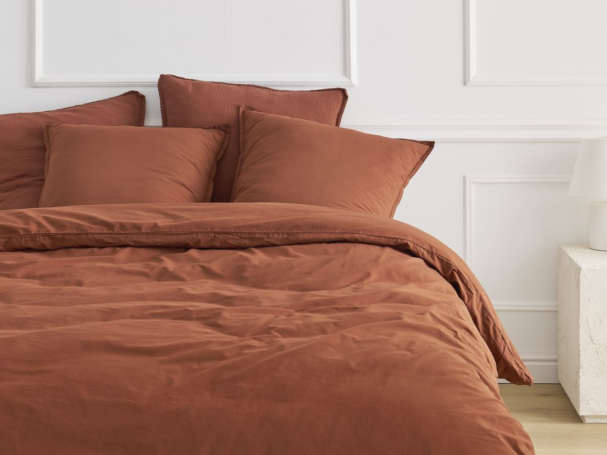 Housse de couette HERA en percale de coton terracotta — vue 4
