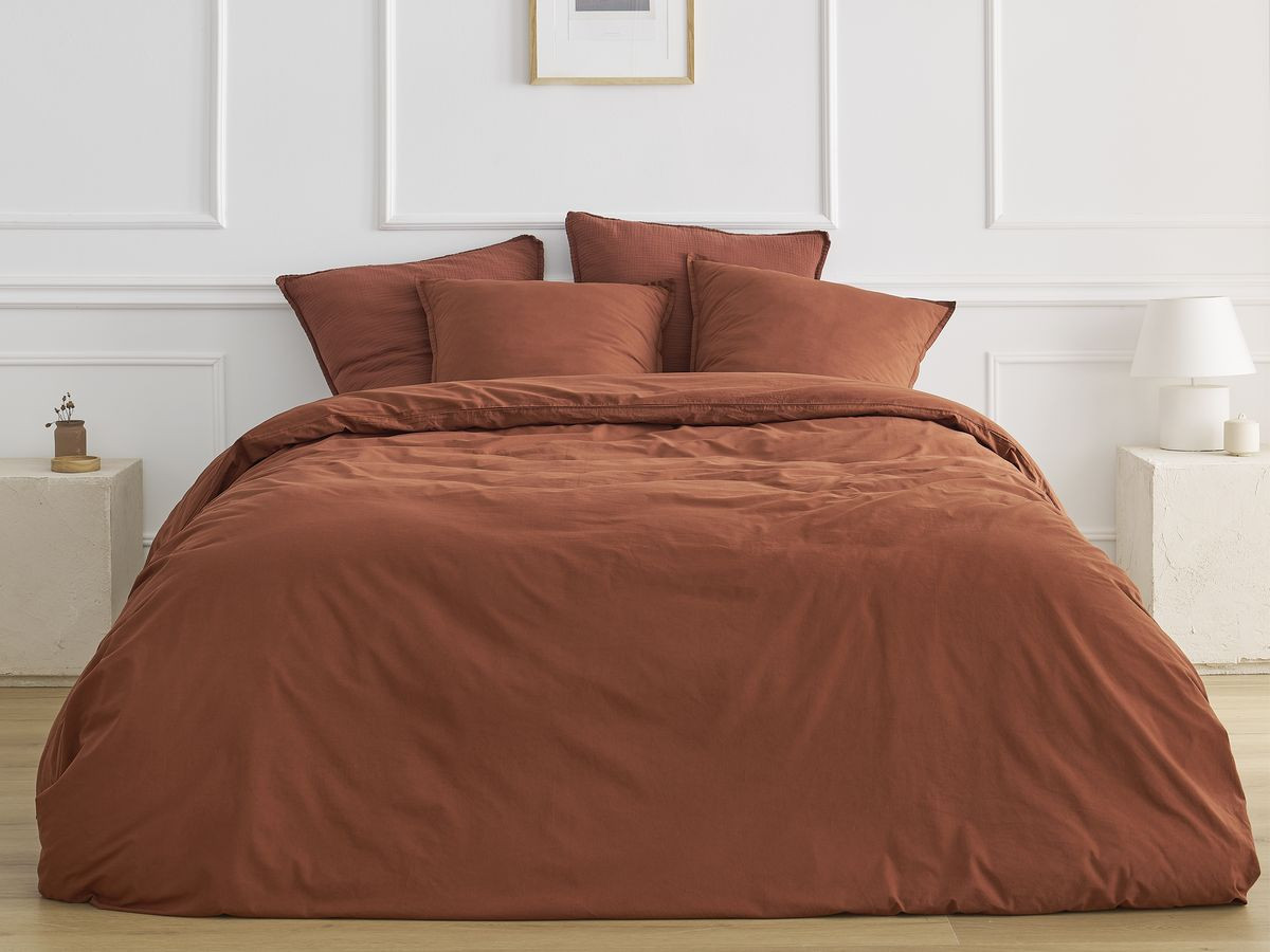 Housse de couette HERA en percale de coton terracotta — vue 6
