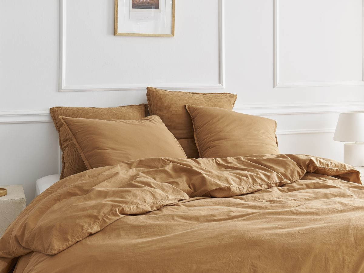 Housse de couette HERA en percale de coton ocre — vue 4