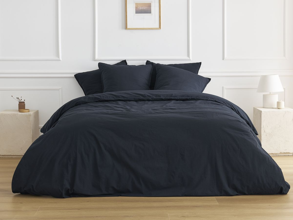 Parure de lit adulte en Percale de coton HERA avec une housse de couette, taies d'oreiller bleu foncé — vue 6