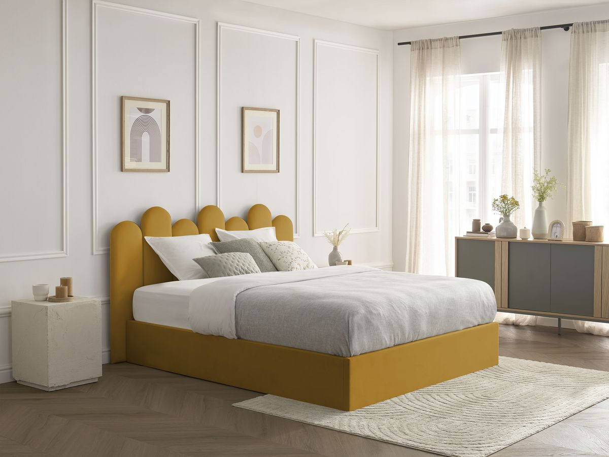 Lit coffre BADJA velours jaune 180x200  BOBOCHIC