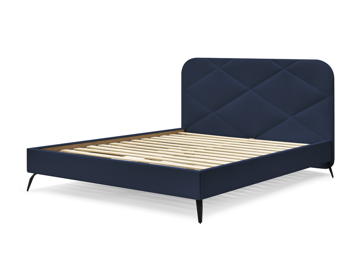 Lit PRUNE avec lattes massives tissu velours