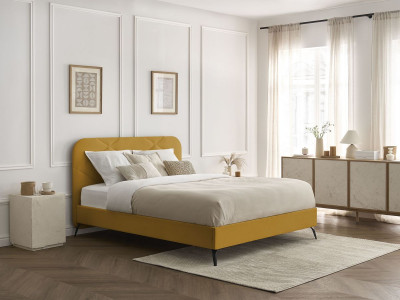 Lit PRUNE avec lattes massives tissu velours