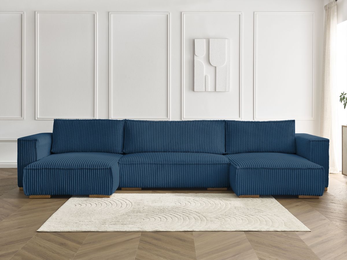 Canapé panoramique convertible coffre CHELSEA gros côtelé doux bleu foncé — vue 5