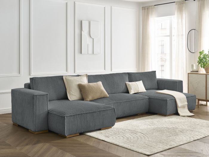 Canapé panoramique convertible coffre CHELSEA gros côtelé doux