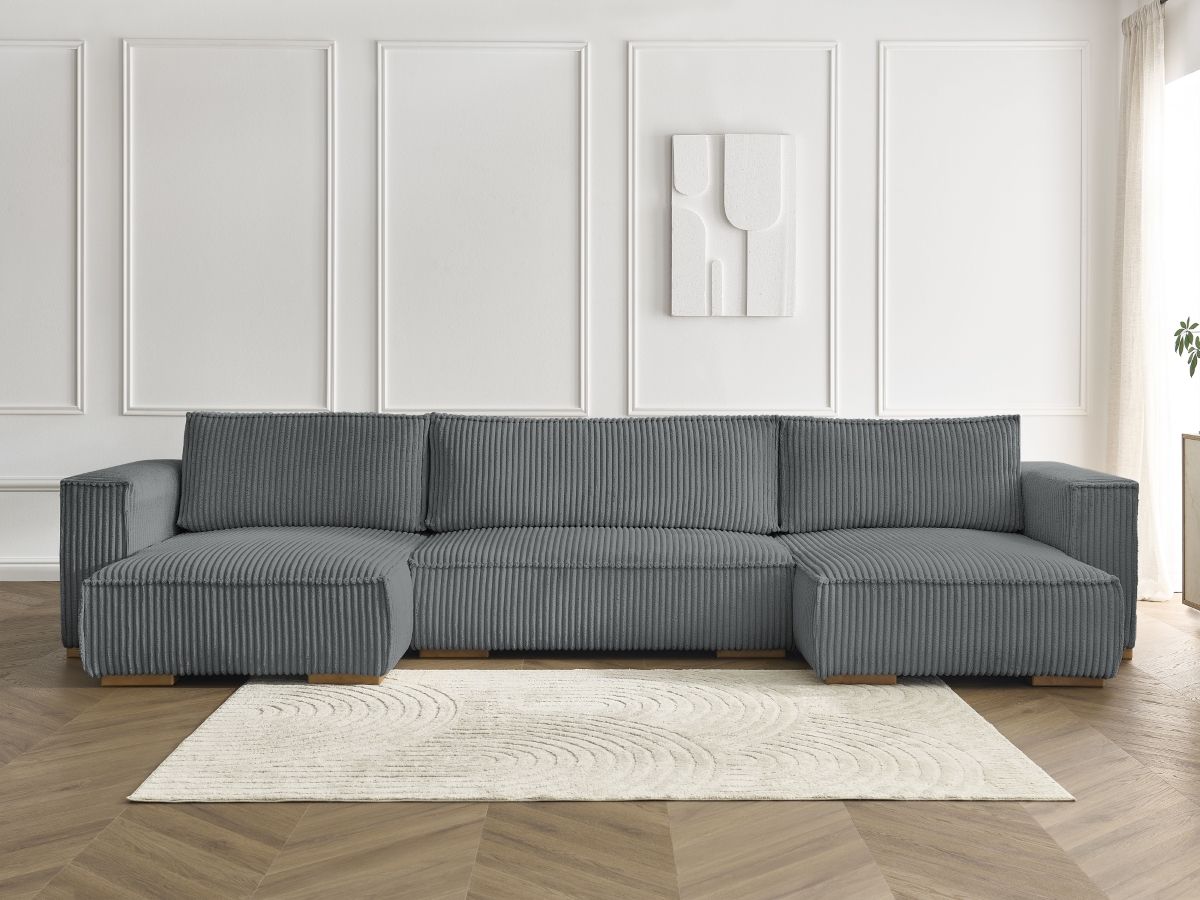 Canapé panoramique convertible coffre CHELSEA gros côtelé doux gris foncé — vue 5