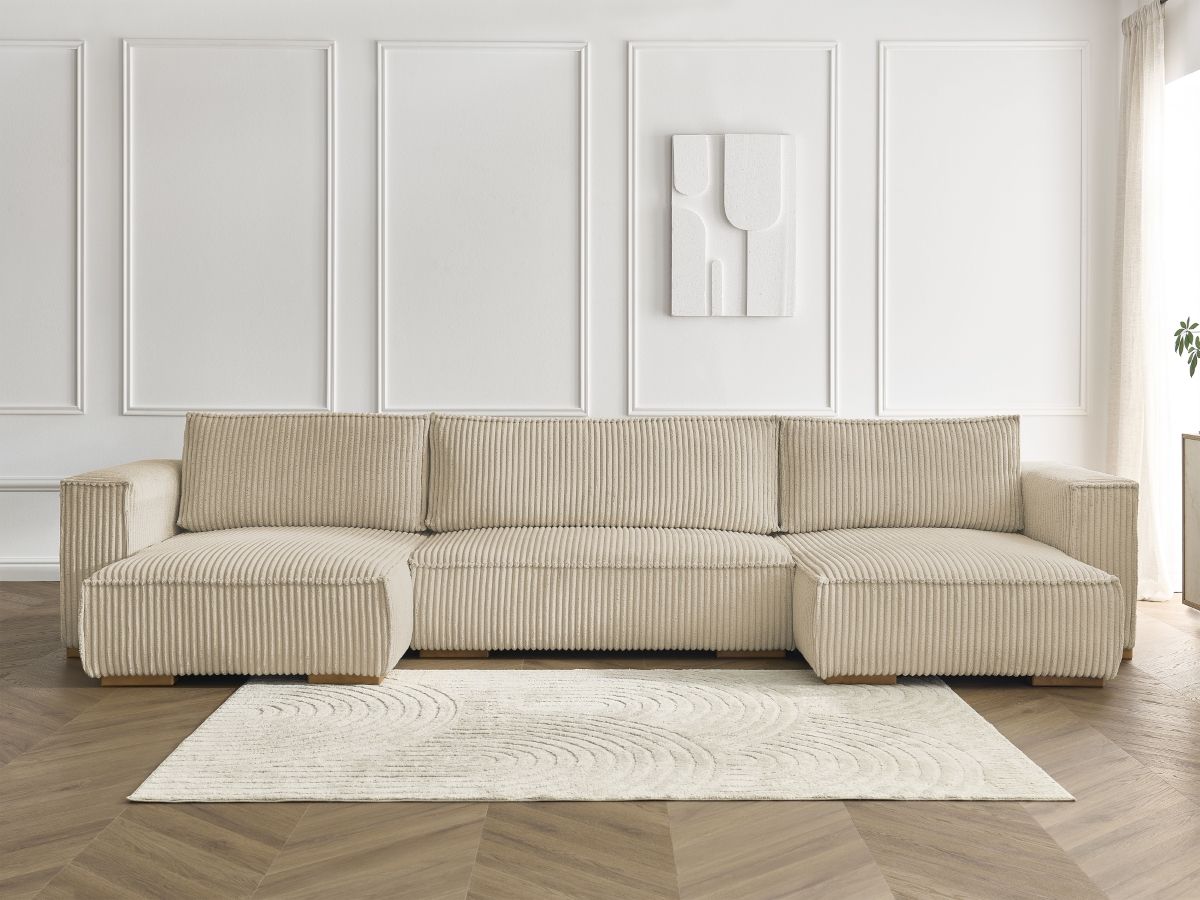 Canapé panoramique convertible coffre CHELSEA gros côtelé doux taupe — vue 5