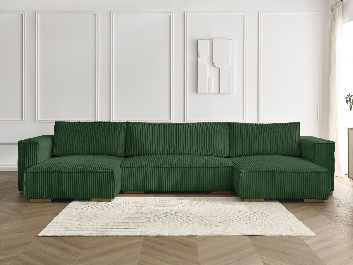 Canapé panoramique convertible coffre CHELSEA gros côtelé doux vert — vue 5