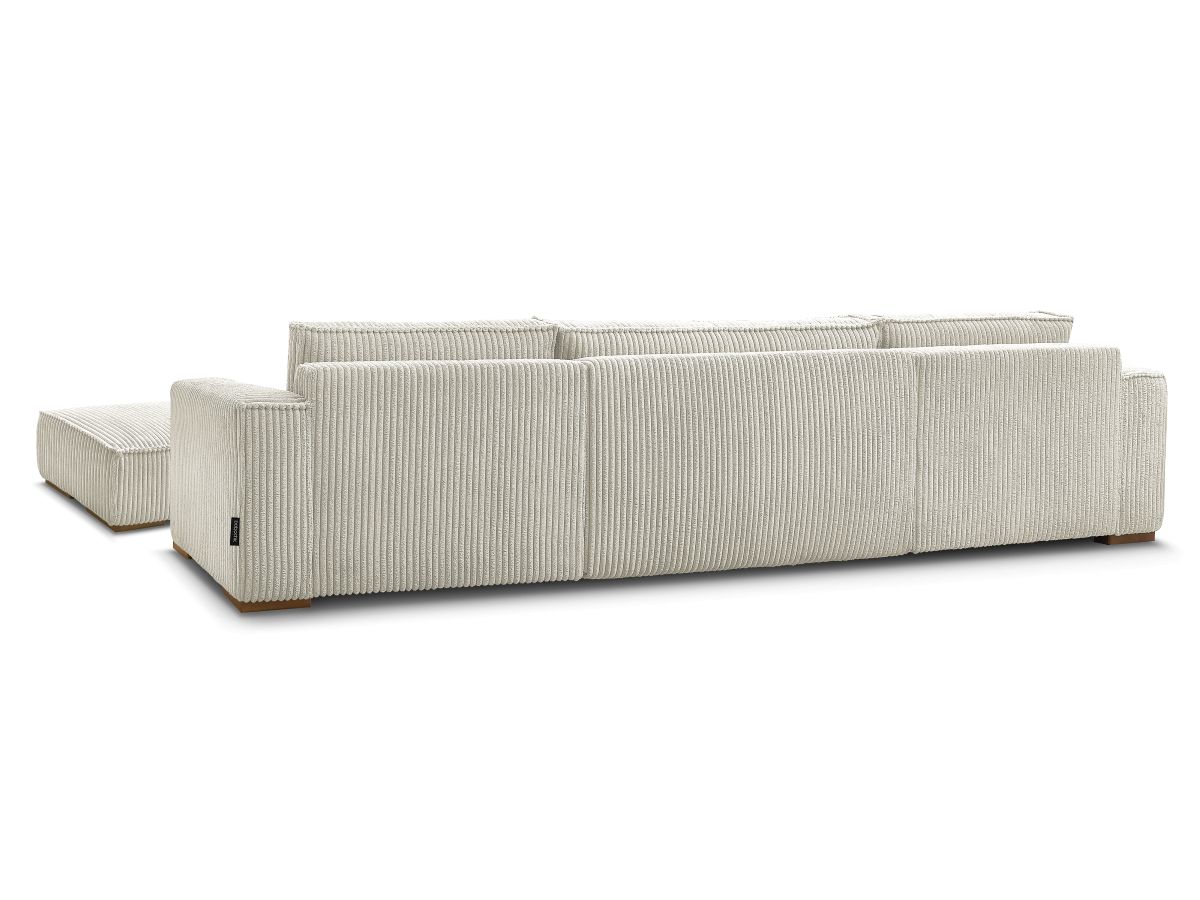Canapé panoramique convertible coffre CHELSEA gros côtelé doux avec pouf