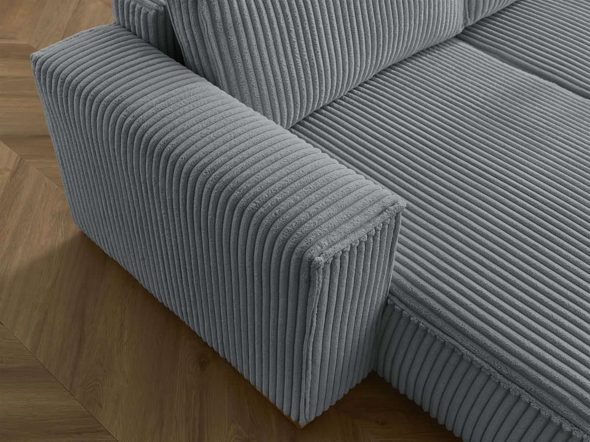 Canapé panoramique convertible coffre CHELSEA gros côtelé doux avec pouf