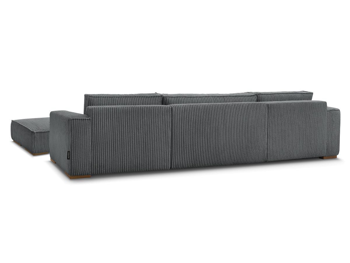 Canapé panoramique convertible coffre CHELSEA gros côtelé doux avec pouf