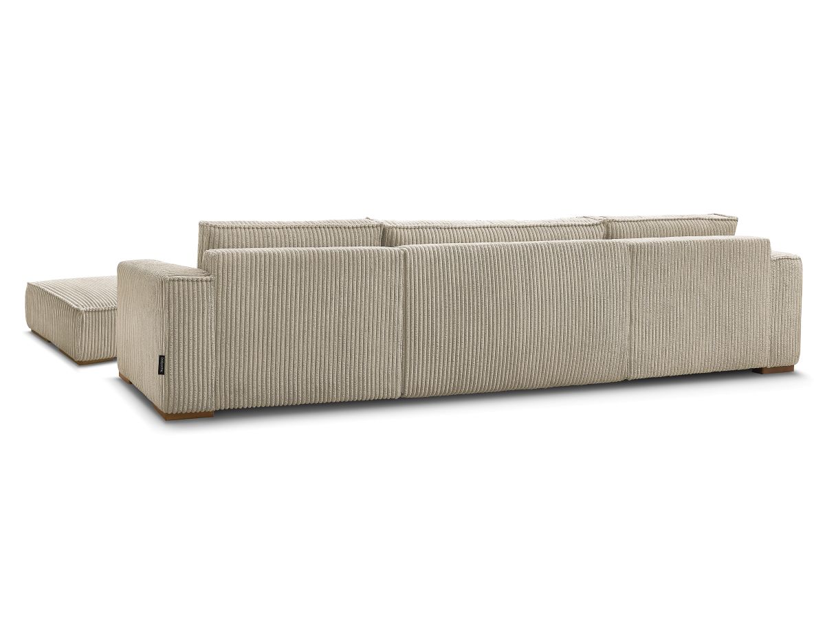 Canapé panoramique convertible coffre CHELSEA gros côtelé doux avec pouf