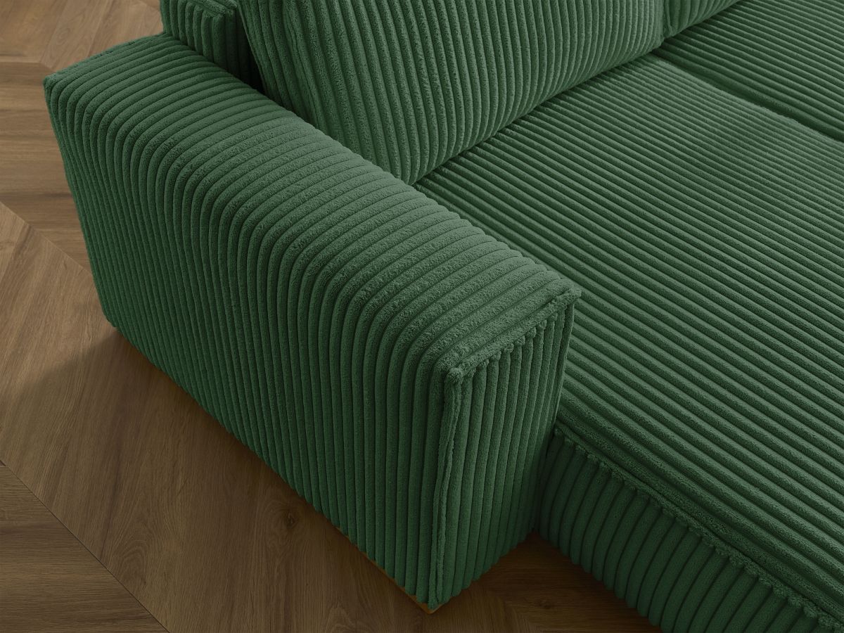 Canapé panoramique convertible coffre CHELSEA gros côtelé doux avec pouf