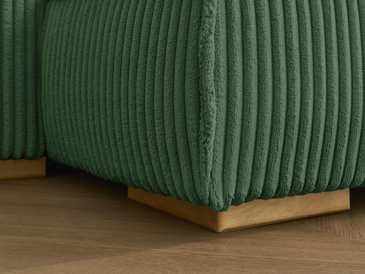 Canapé panoramique convertible coffre CHELSEA gros côtelé doux avec pouf