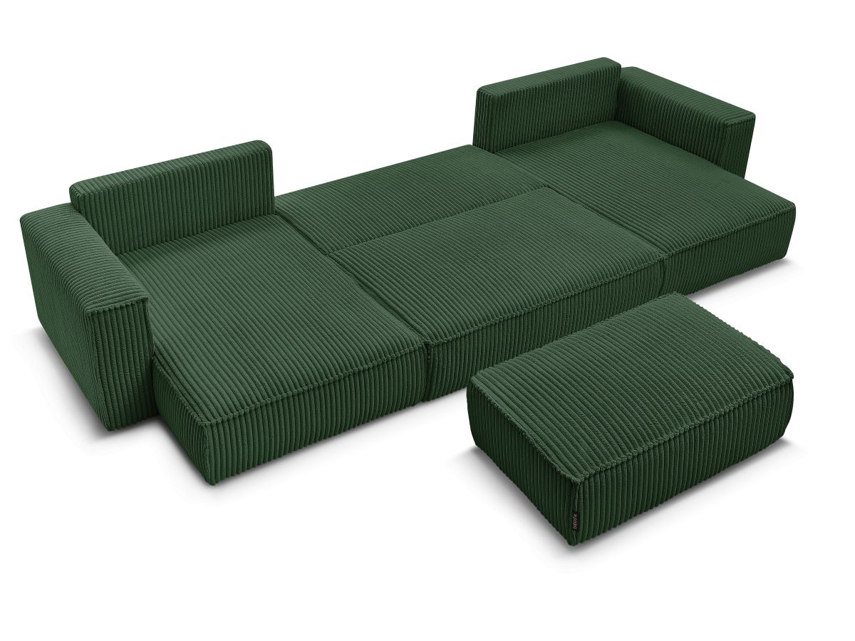 Canapé panoramique convertible coffre CHELSEA gros côtelé doux avec pouf