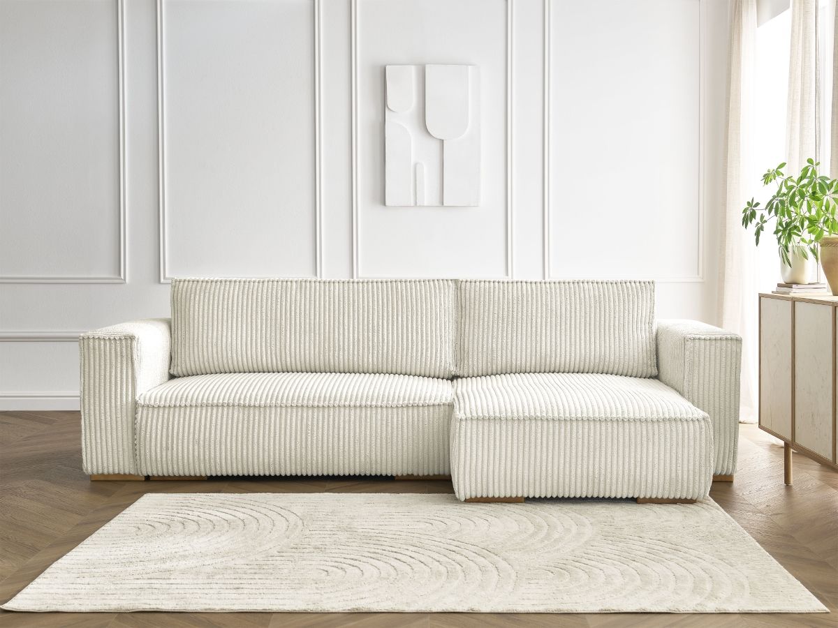 Canapé d'angle réversible convertible coffre CHELSEA gros côtelé doux beige — vue 5