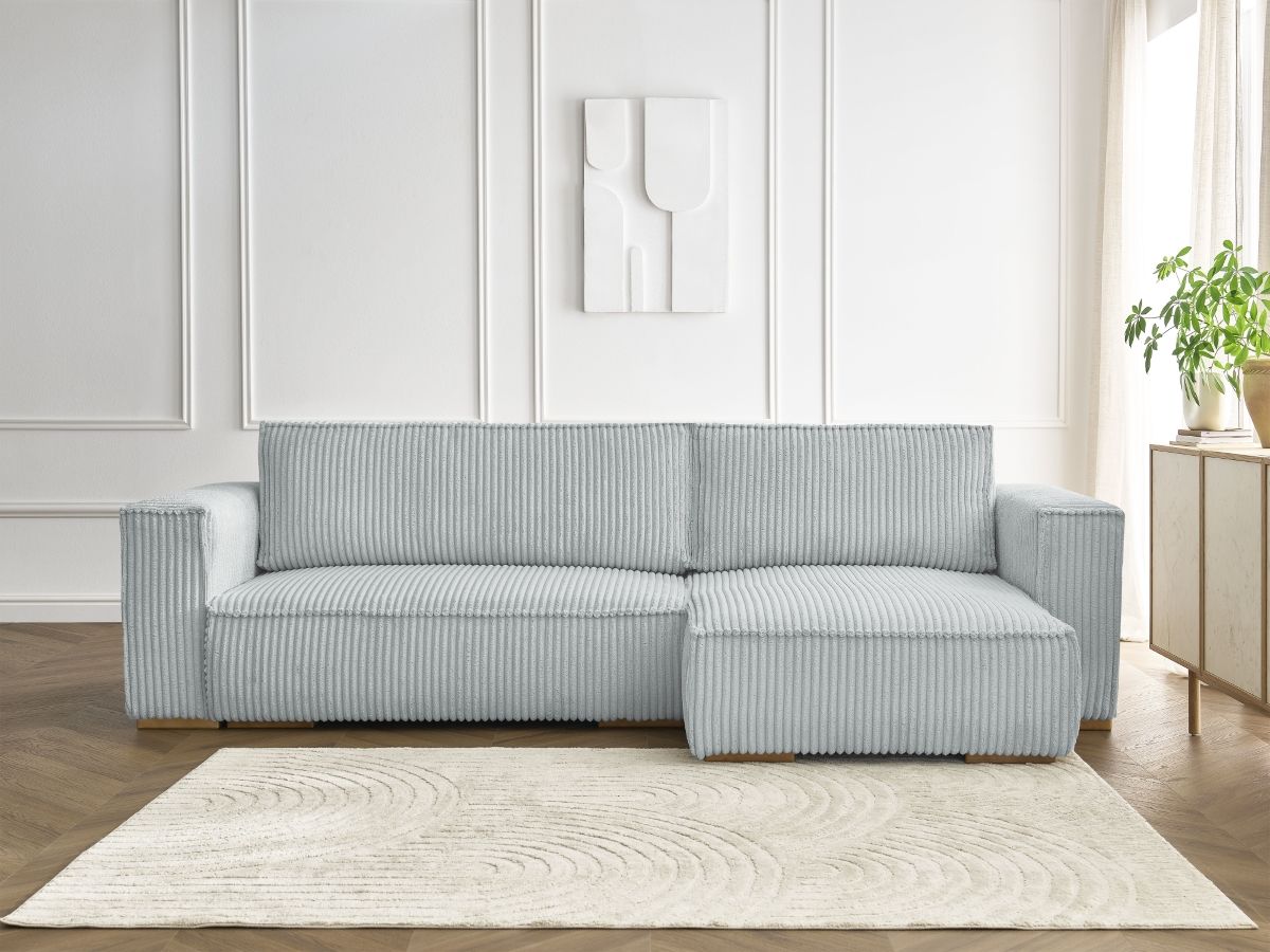 Canapé d'angle réversible convertible coffre CHELSEA gros côtelé doux gris clair — vue 5