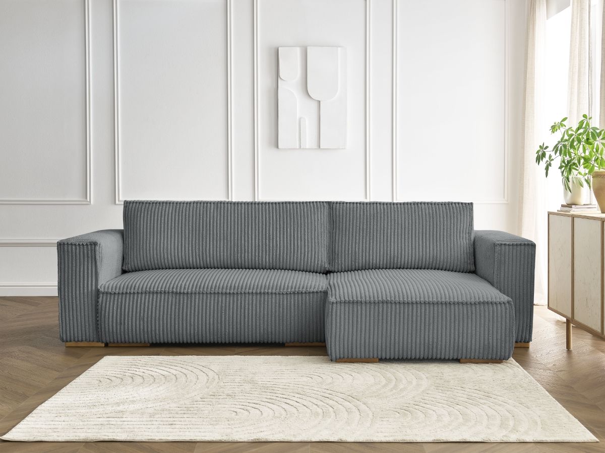 Canapé d'angle réversible convertible coffre CHELSEA gros côtelé doux gris foncé — vue 5