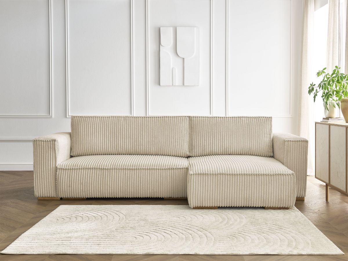 Canapé d'angle réversible convertible coffre CHELSEA gros côtelé doux taupe — vue 5