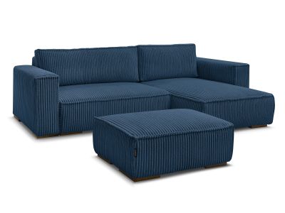Canapé d'angle convertible réversible coffre CHELSEA gros côtelé doux avec pouf