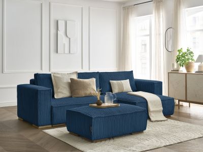 Canapé d'angle convertible réversible coffre CHELSEA gros côtelé doux avec pouf