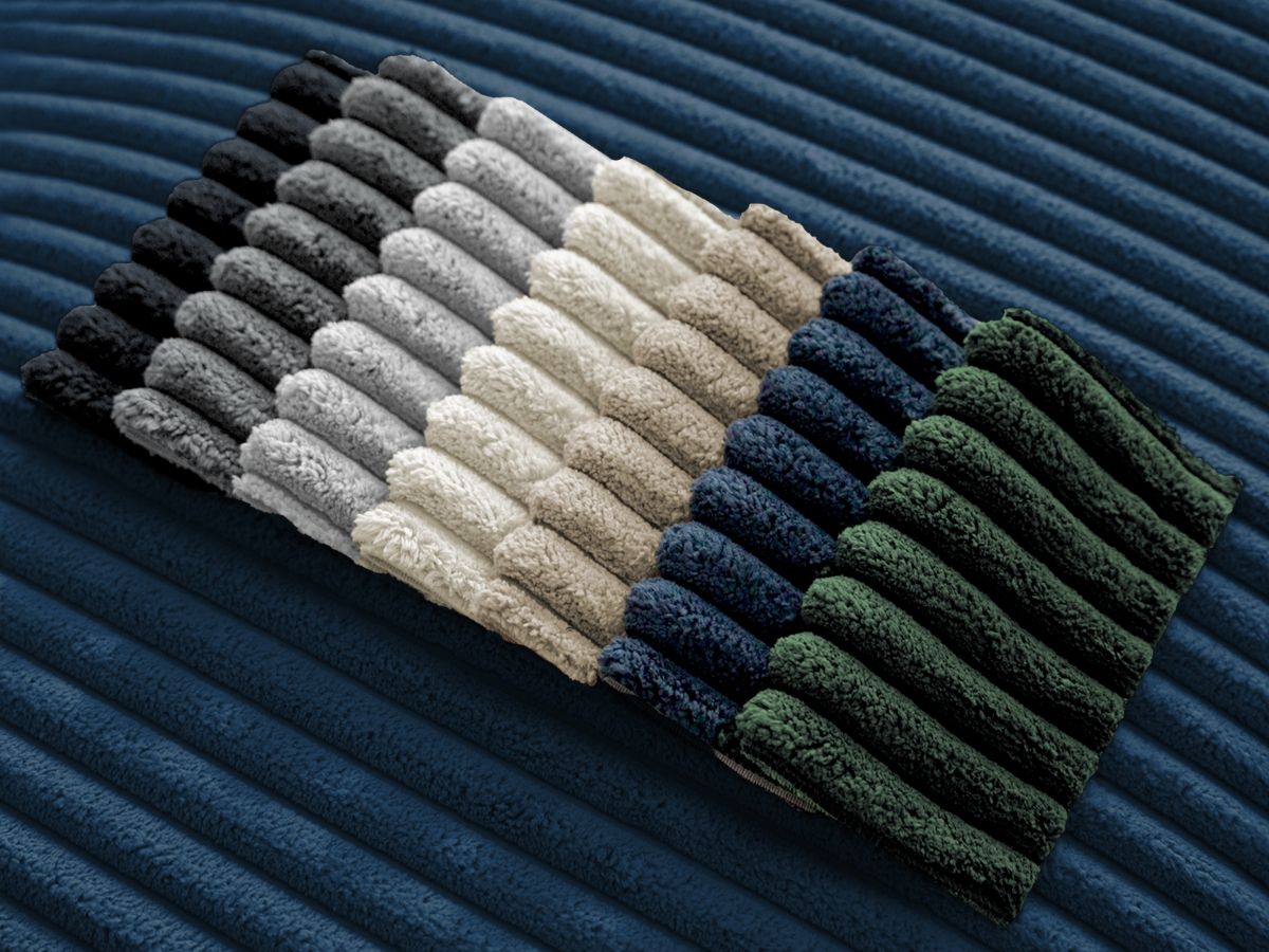 Canapé d'angle convertible réversible coffre CHELSEA gros côtelé doux avec pouf bleu foncé  réversible BOBOCHIC 4 places - Vue supplémentaire 2