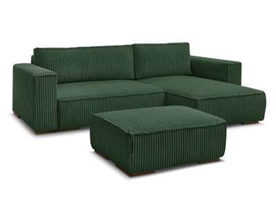 Canapé d'angle convertible réversible coffre CHELSEA gros côtelé doux avec pouf