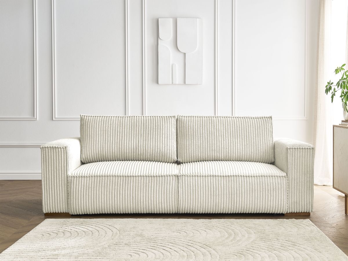 Canapé droit convertible coffre CHELSEA gros côtelé doux beige — vue 5