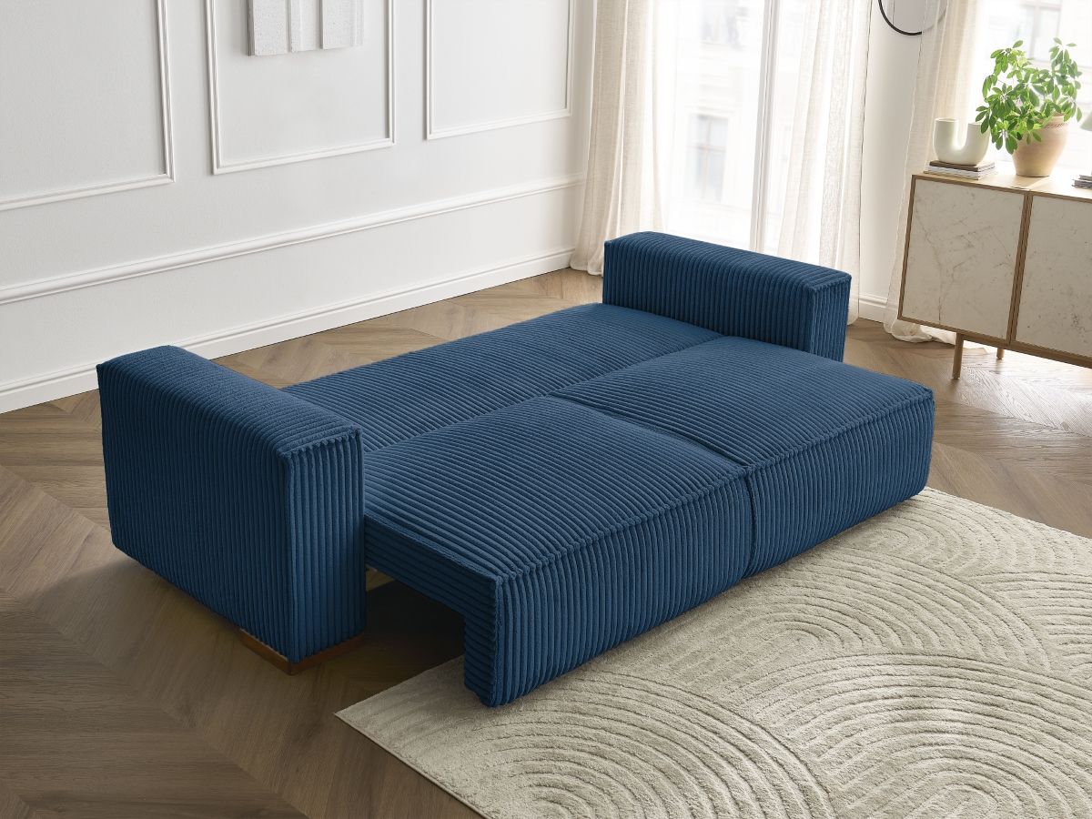 Canapé droit convertible coffre CHELSEA gros côtelé doux
