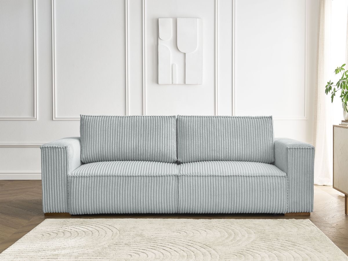 Canapé droit convertible coffre CHELSEA gros côtelé doux gris clair — vue 5