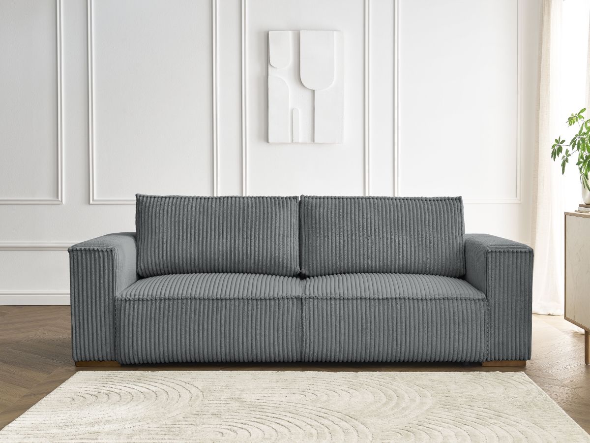 Canapé droit convertible coffre CHELSEA gros côtelé doux gris foncé — vue 5