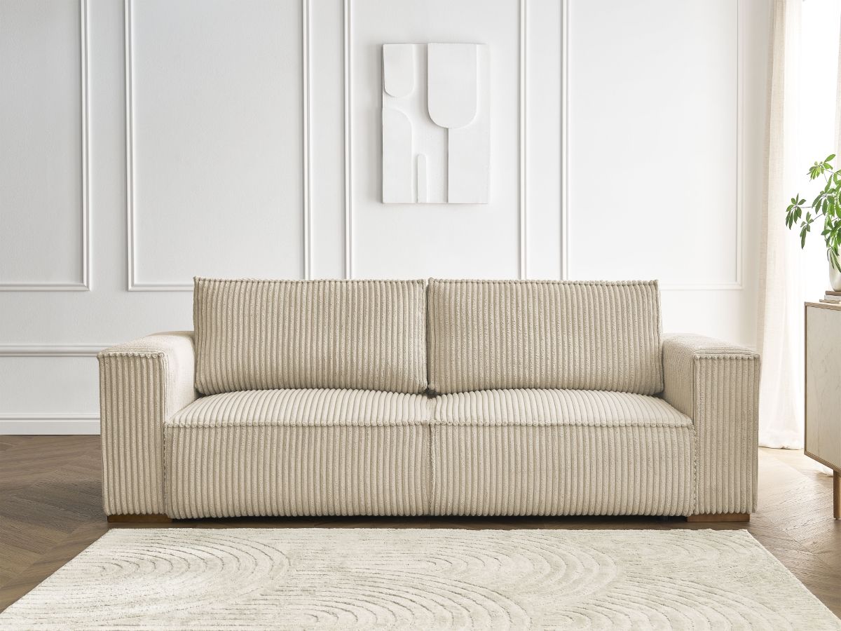 Canapé droit convertible coffre CHELSEA gros côtelé doux taupe — vue 5