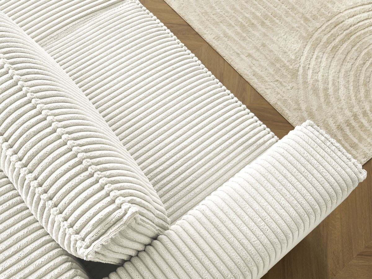 Canapé droit convertible coffre CHELSEA gros côtelé doux avec pouf