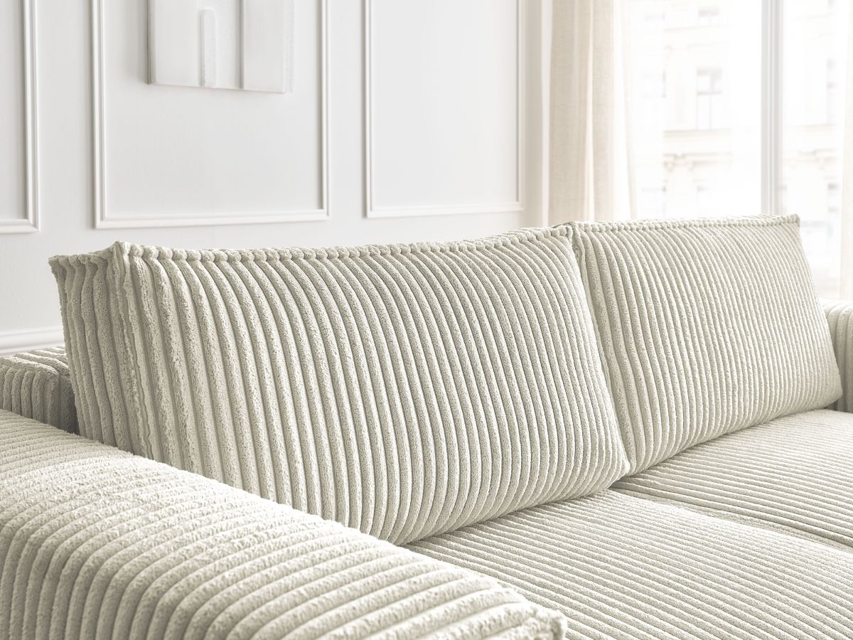 Canapé droit convertible coffre CHELSEA gros côtelé doux avec pouf