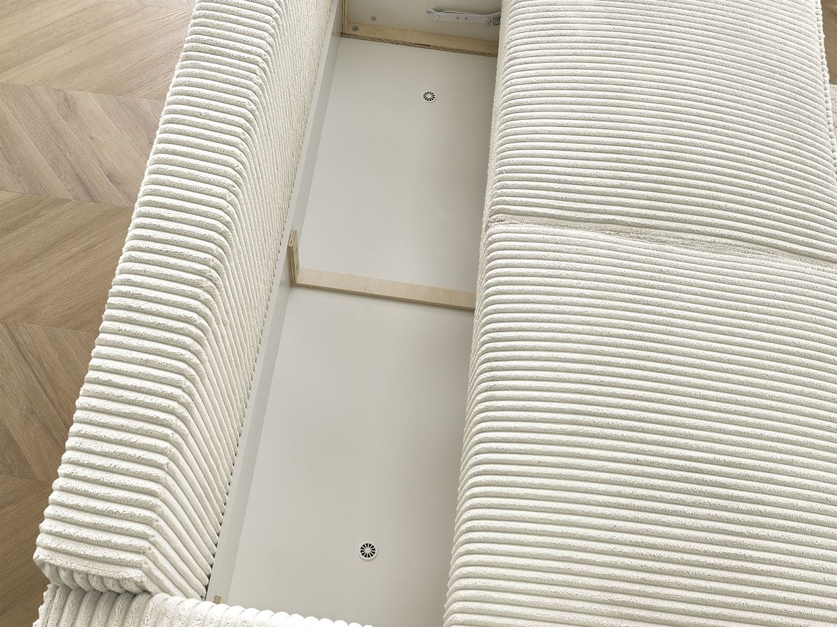 Canapé droit convertible coffre CHELSEA gros côtelé doux avec pouf