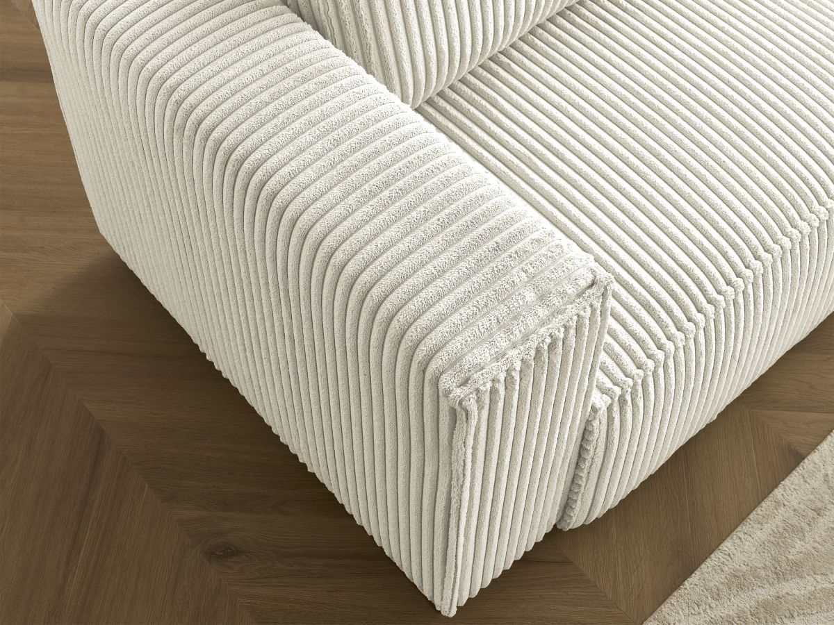 Canapé droit convertible coffre CHELSEA gros côtelé doux avec pouf