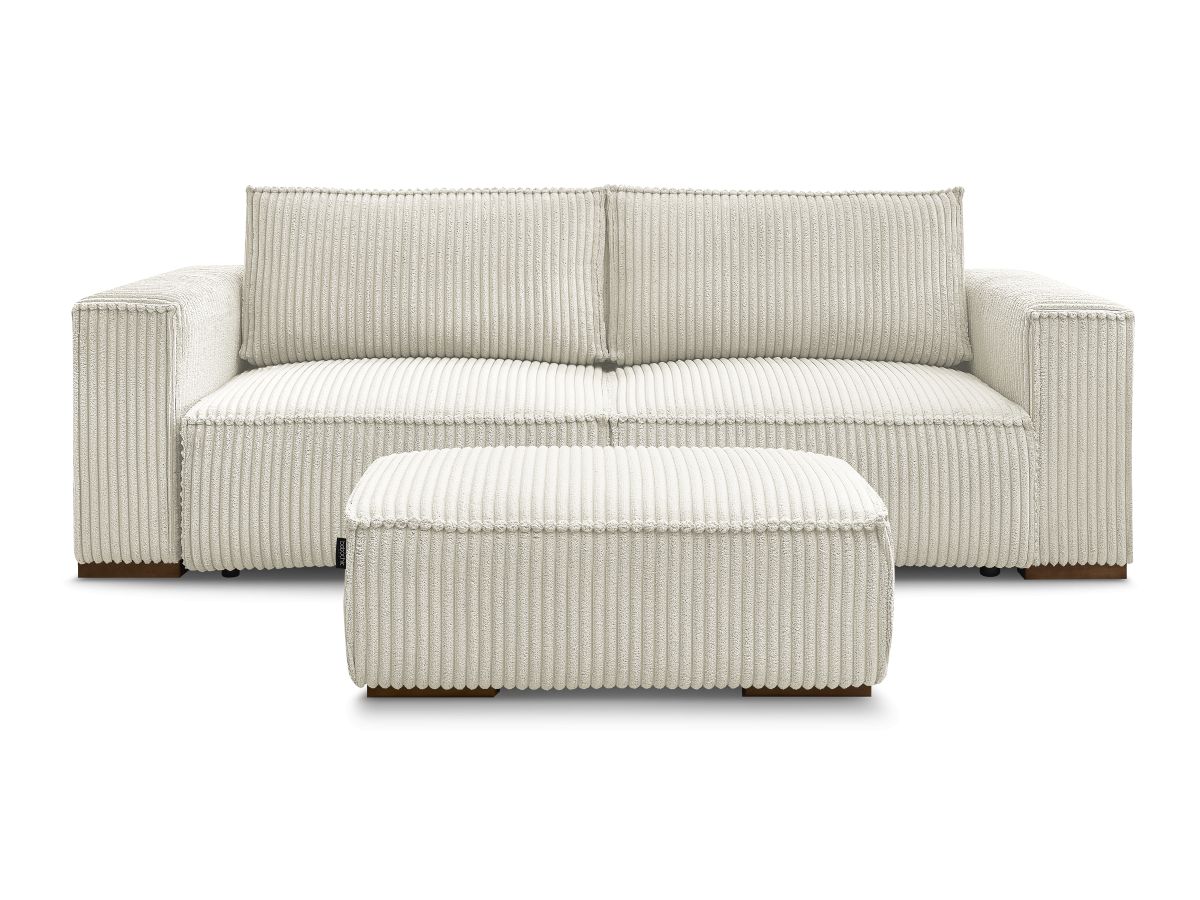 Canapé droit convertible coffre CHELSEA gros côtelé doux avec pouf