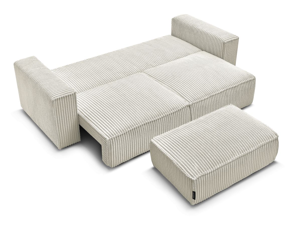 Canapé droit convertible coffre CHELSEA gros côtelé doux avec pouf