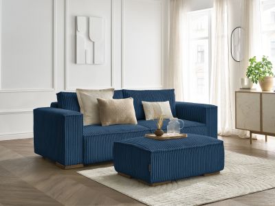 Canapé droit convertible coffre CHELSEA gros côtelé doux avec pouf